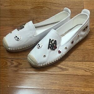 Karl Lagerfeld White Espadrilles with Black and Red Accents